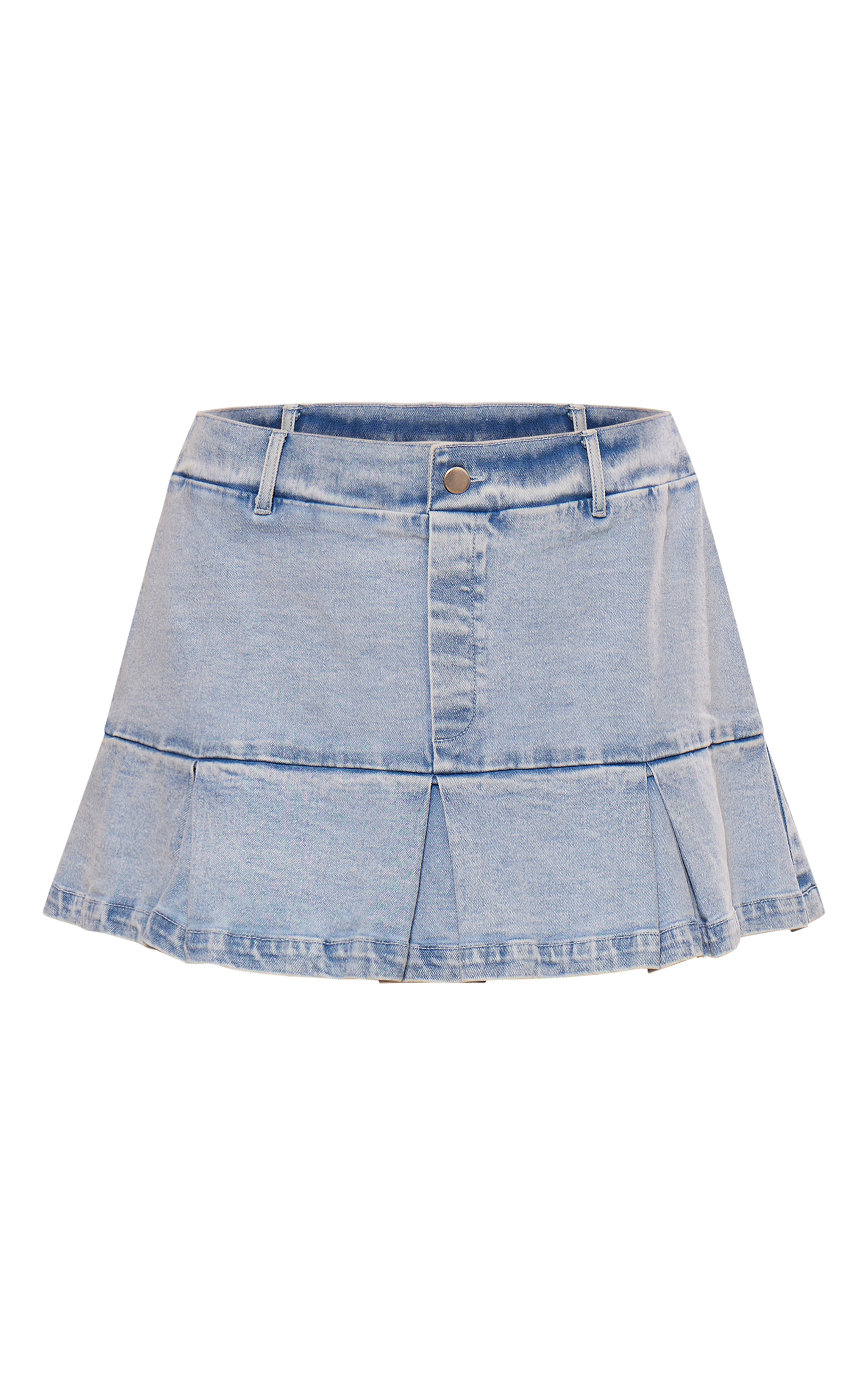 Blue Boxer Waistband Pleated Denim Mini Skirt image 6