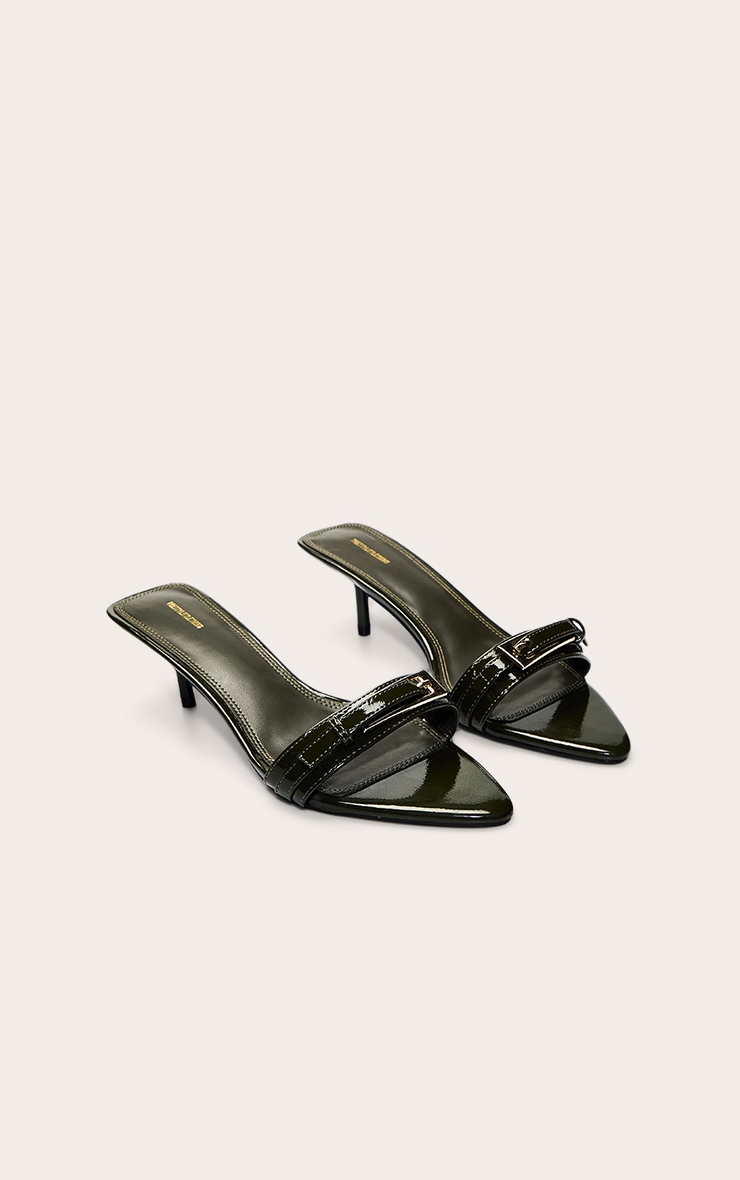 Olive Crinkle PU Buckle Kitten Heel Mule image 3