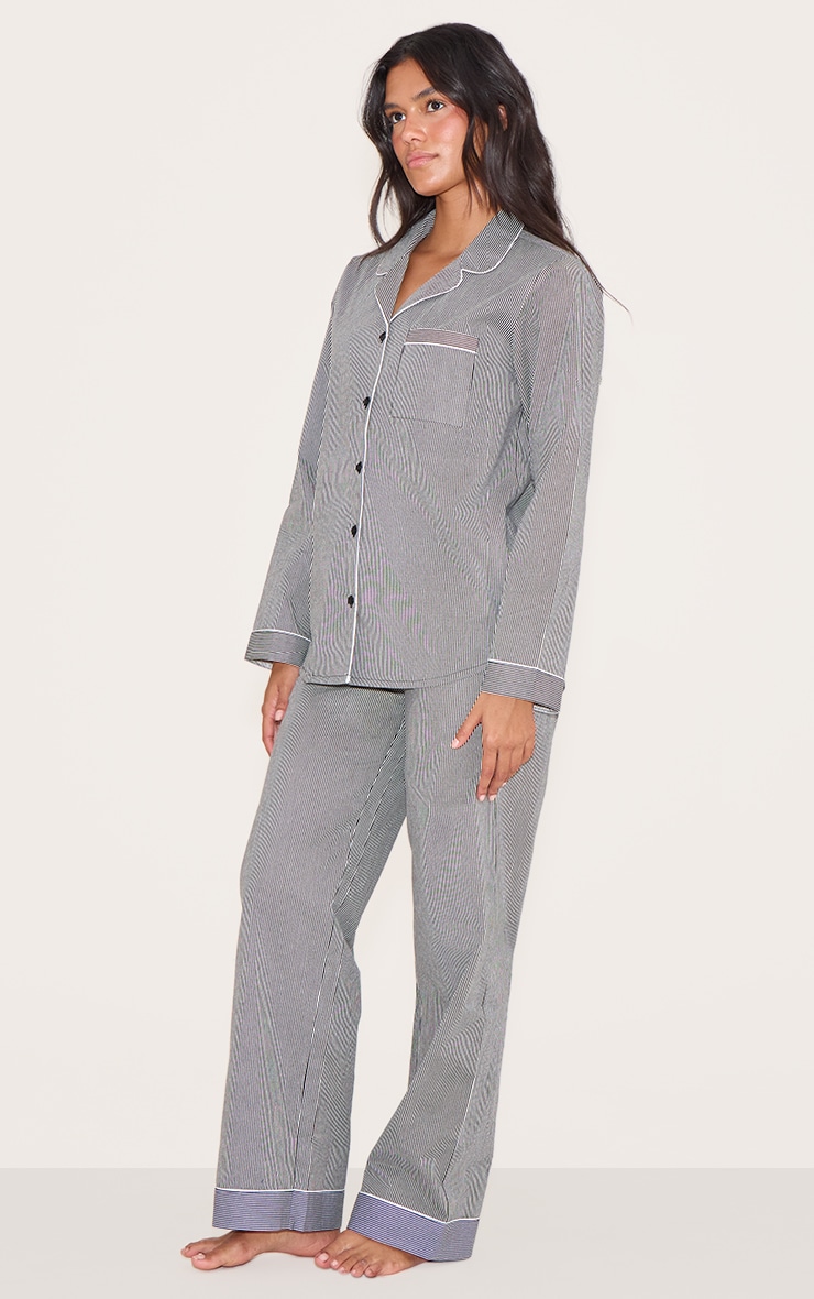 Navy Pinstripe Cotton Poplin Long Pj Set image 3