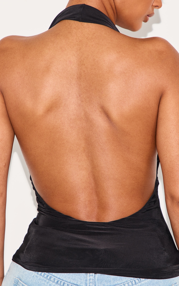 Shape Black Halter Cowl Neck Long Line Open Back Top image 4