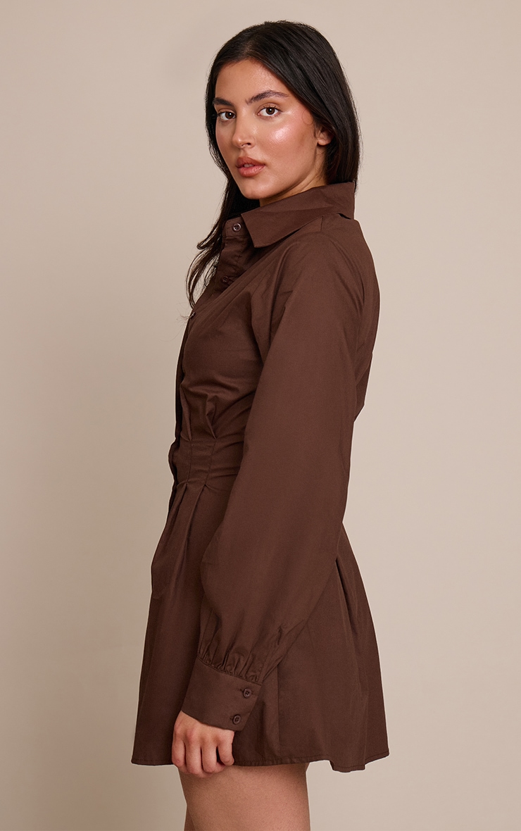 Robe chemise en popeline de coton chocolat à taille cintrée image 2