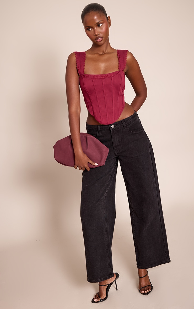 Wine Woven Scallop Trim Bonded Corset image 3