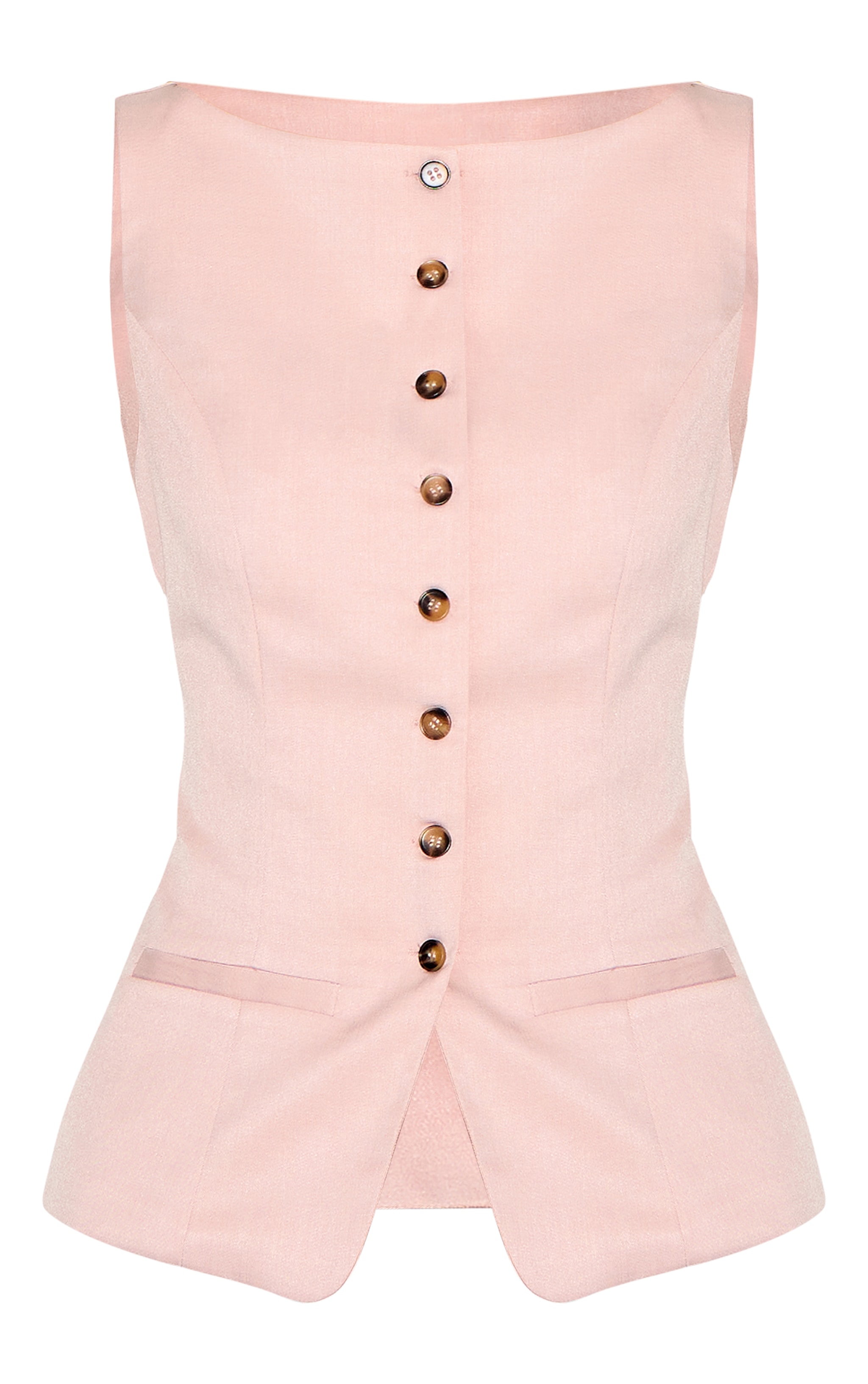 Gilet de tailleur tissé rose clair à col bateau image 5
