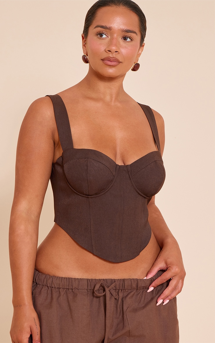 Shape deep chocolate Woven Corseted Crop Top image 1