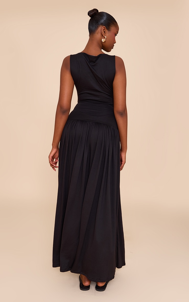 Black Double Layer Jersey Dropped Waist Maxi Dress image 2