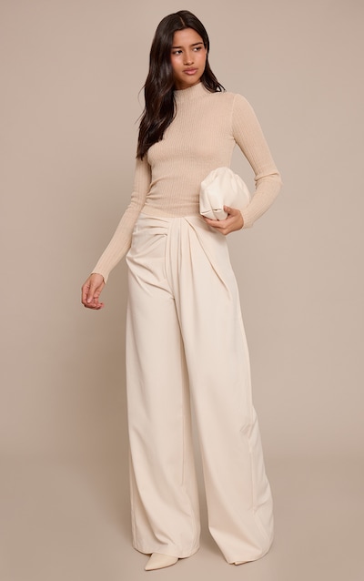 Tall Cream Tailored Woven Pleat Detail Wide Leg Trousers