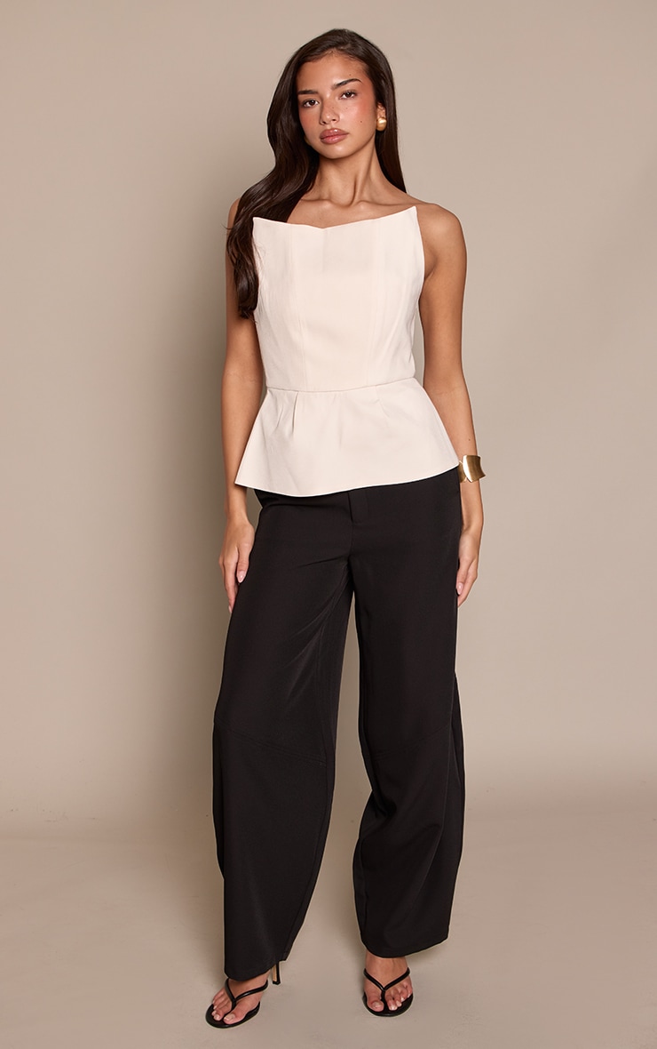 Cream Premium Woven Peplum Bandeau Top image 3