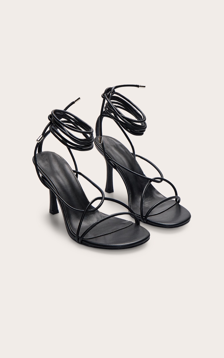 Black Twist Strappy Round Toe Heeled Sandals image 3