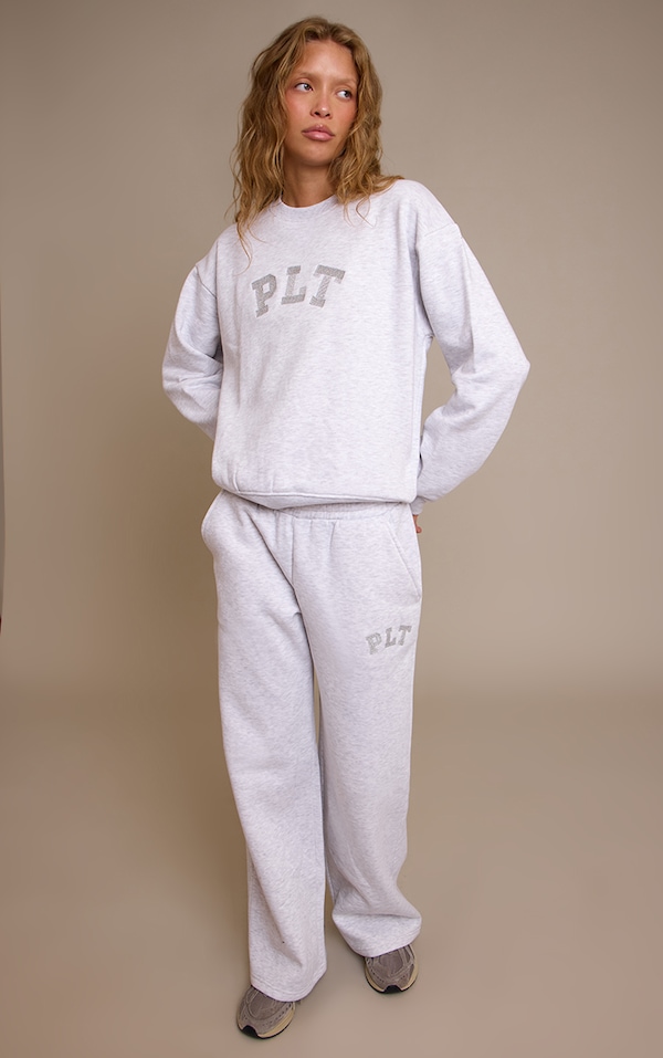PLT Ash Grey Glitter Logo Straight Leg Sweatpants