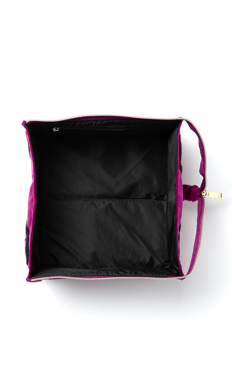 The Flat Lay Co. Open Flat Box Makeup Bag in Embroidered Daisy Plum Velvet image 4