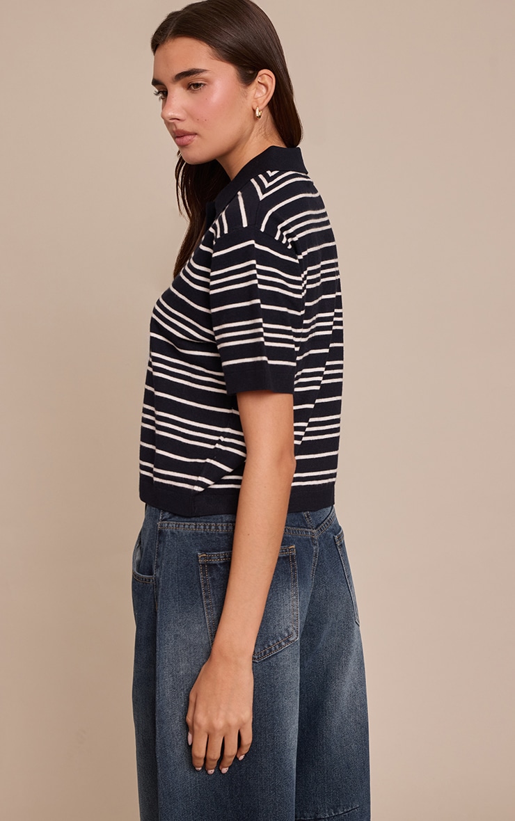 Black Polo Short Sleeve Knit Rugby Top image 2