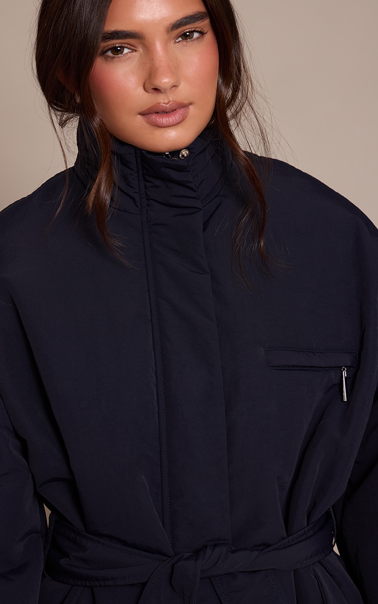 Navy Tie Waist Quilted Coat image 4