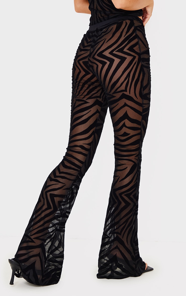 Black Zebra Devore High Waisted Flared Trousers image 3