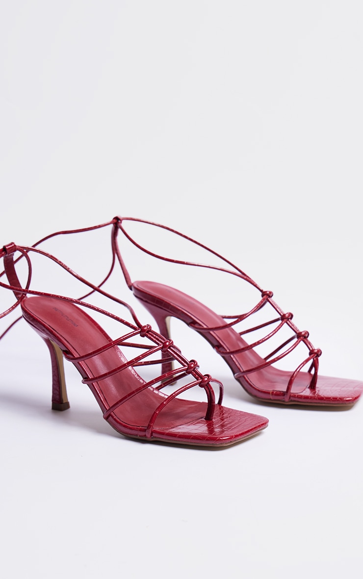 Burgundy Snake PU Knotted Lace Up Sandals image 2