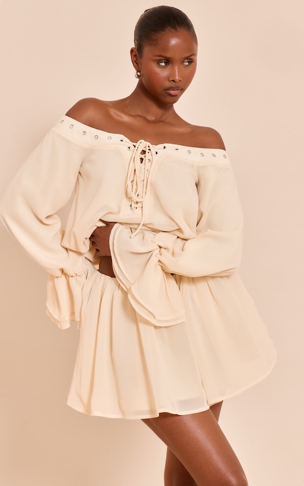 Cream Chiffon Floaty Mini Skirt