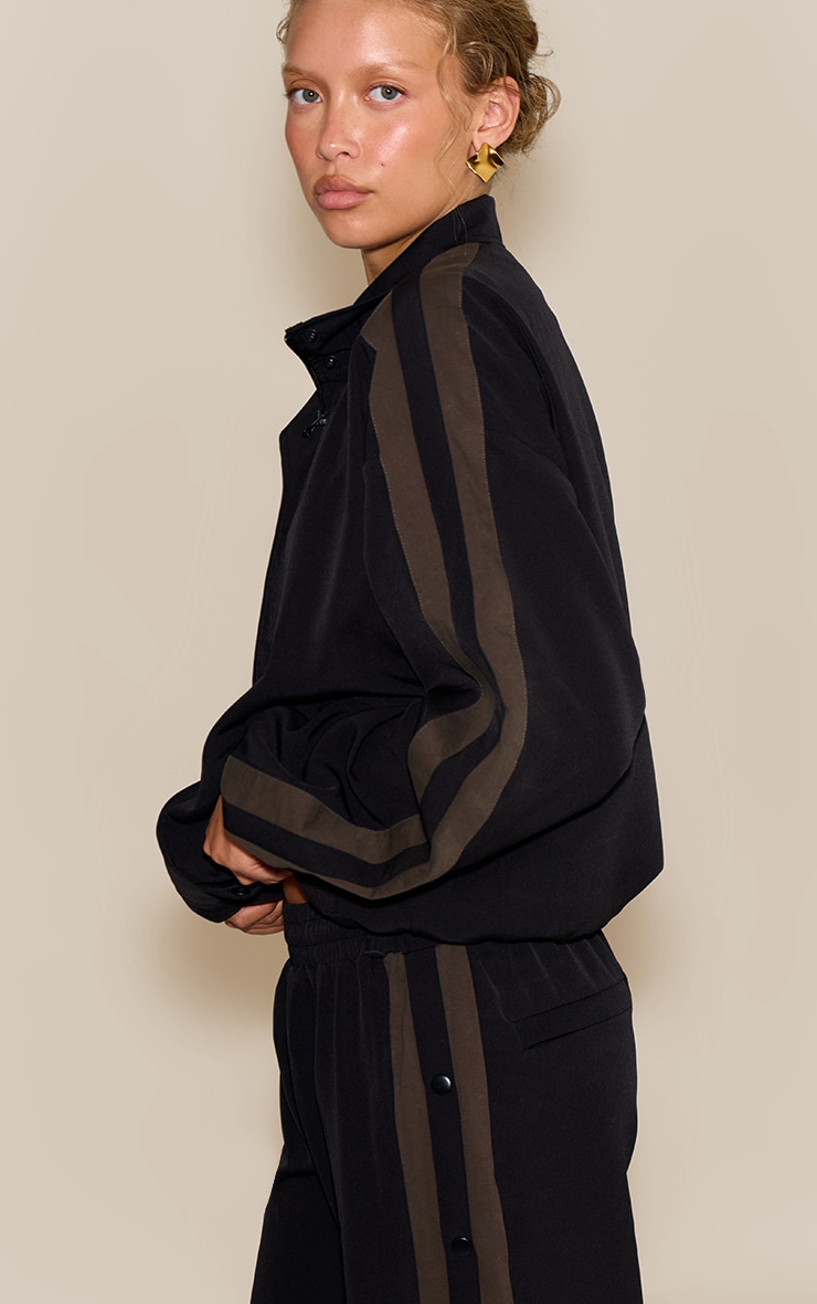 Black Tricot Stripe Detail Popper Side Sweatpants image 4