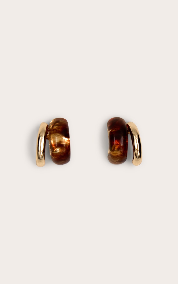 Gold Smooth Layered Tortoiseshell Earrings image 2