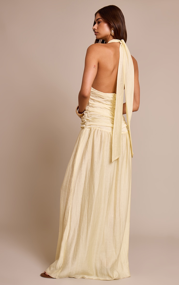 Pale Lime Crinkle Textured Halterneck Maxi Dress image 2