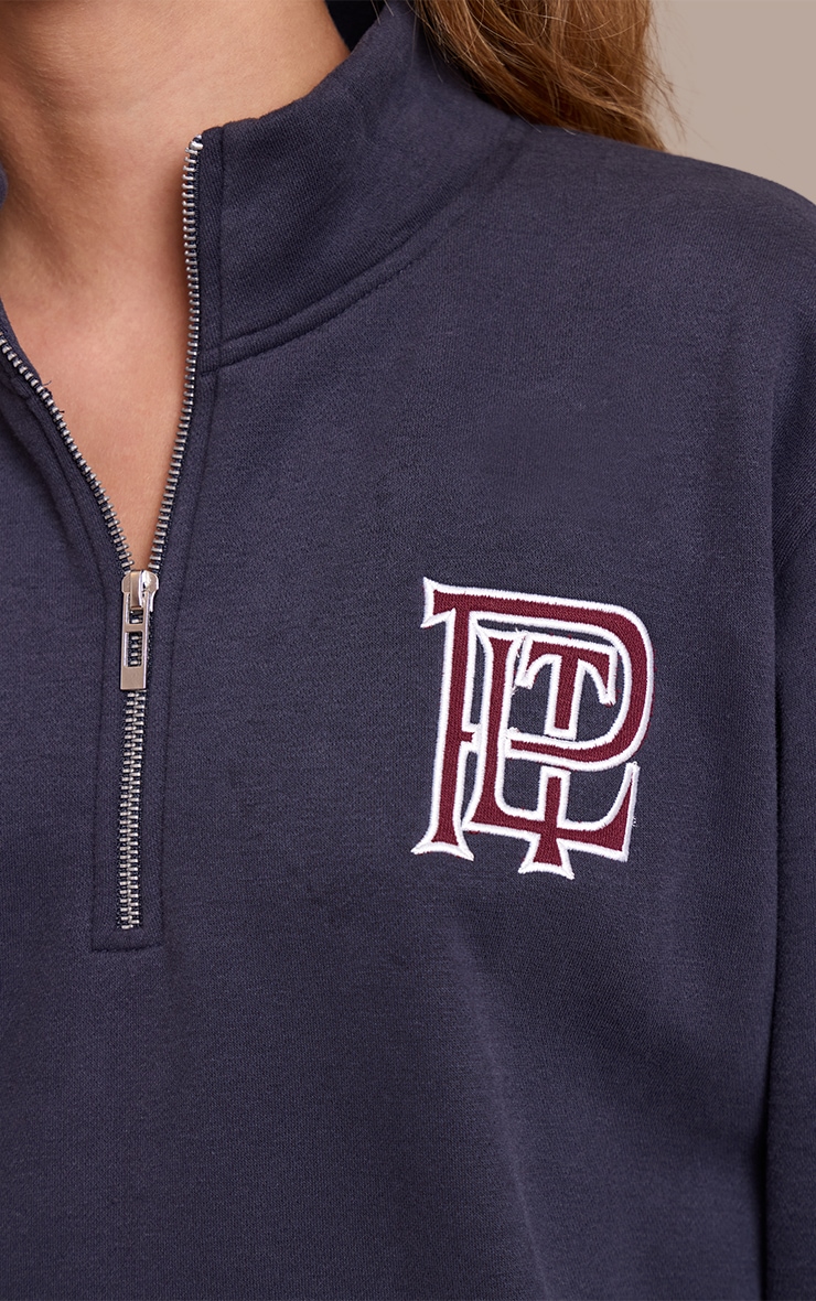 PLT Navy Cotton Fleece Quarter Zip Sweatshirt image 4