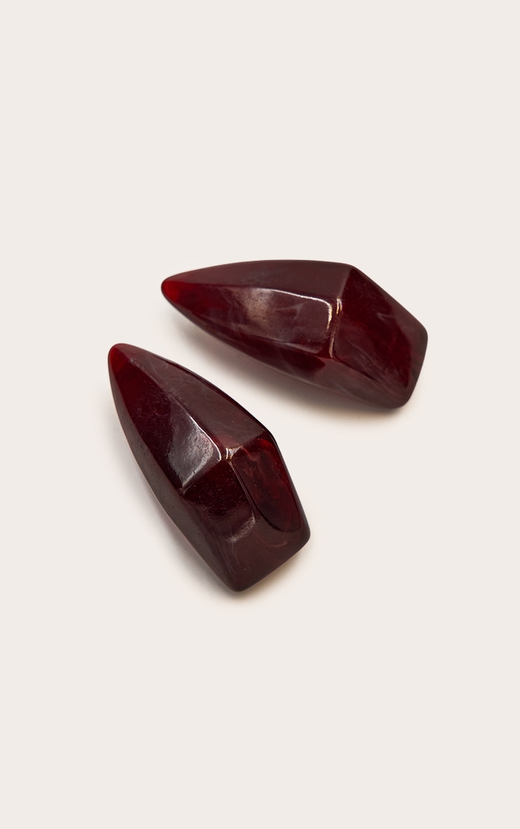 Red Marbled Resin Oversized Statement Earrings image 3