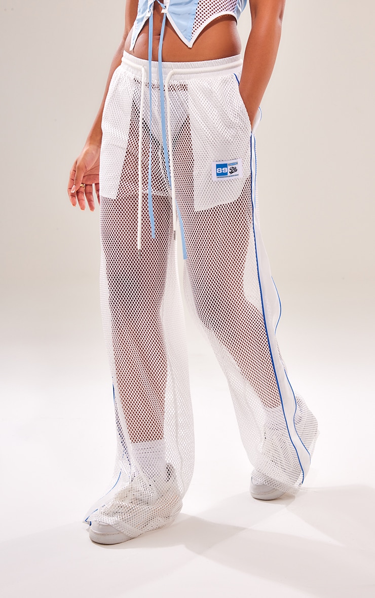 White Sheer Fishnet Drawstring Trousers image 2