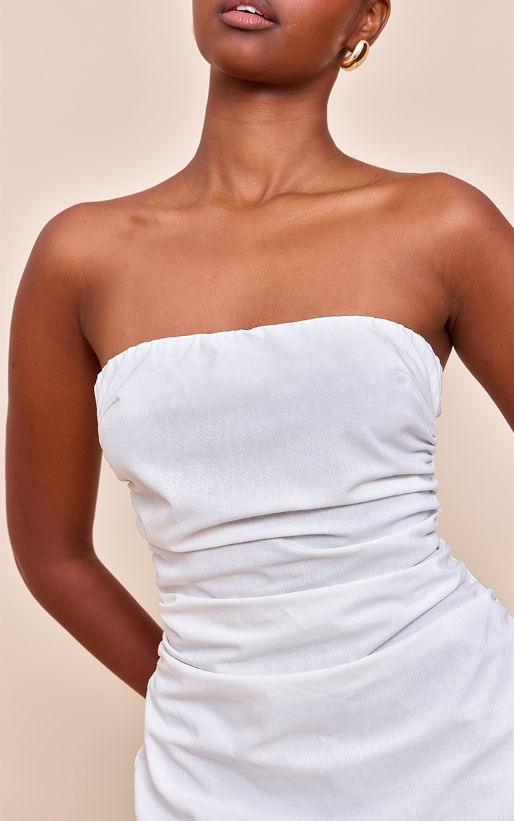 White Bandeau Ruched Mini Shift Dress image 4