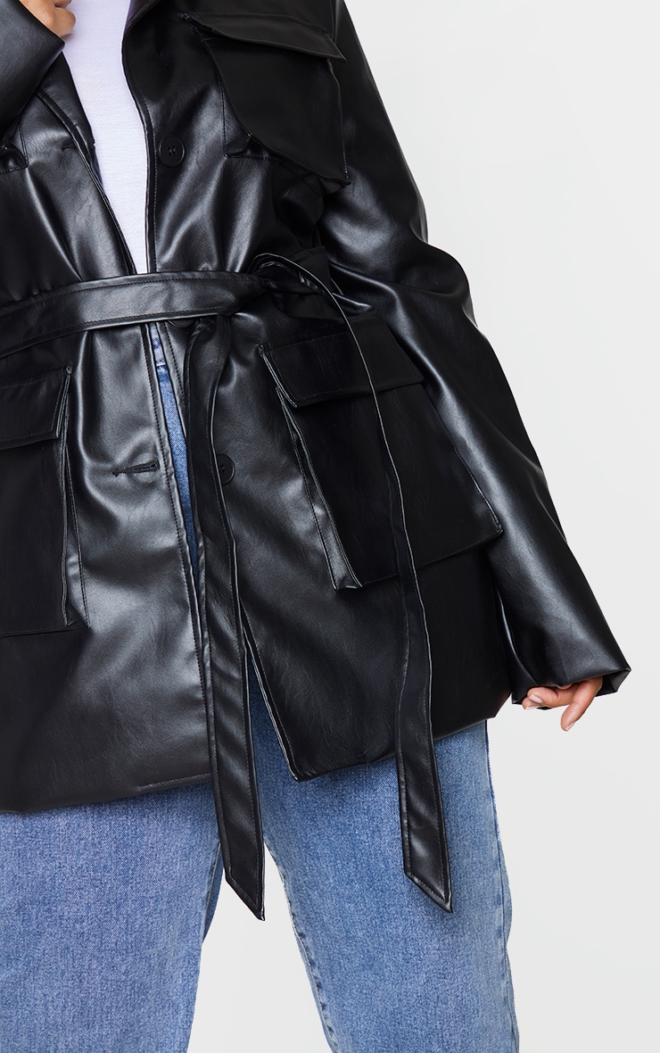 Plus Black PU Longline Pocket Front Jacket image 4