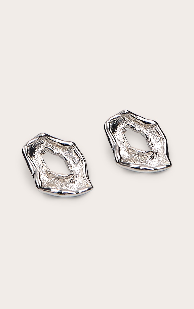Silver Textured Abstract Circular Earrings image 3