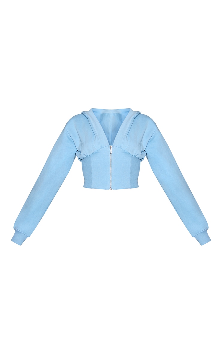 Baby Blue Embroidered Interlock Cinch Waist Zip Hoodie image 5