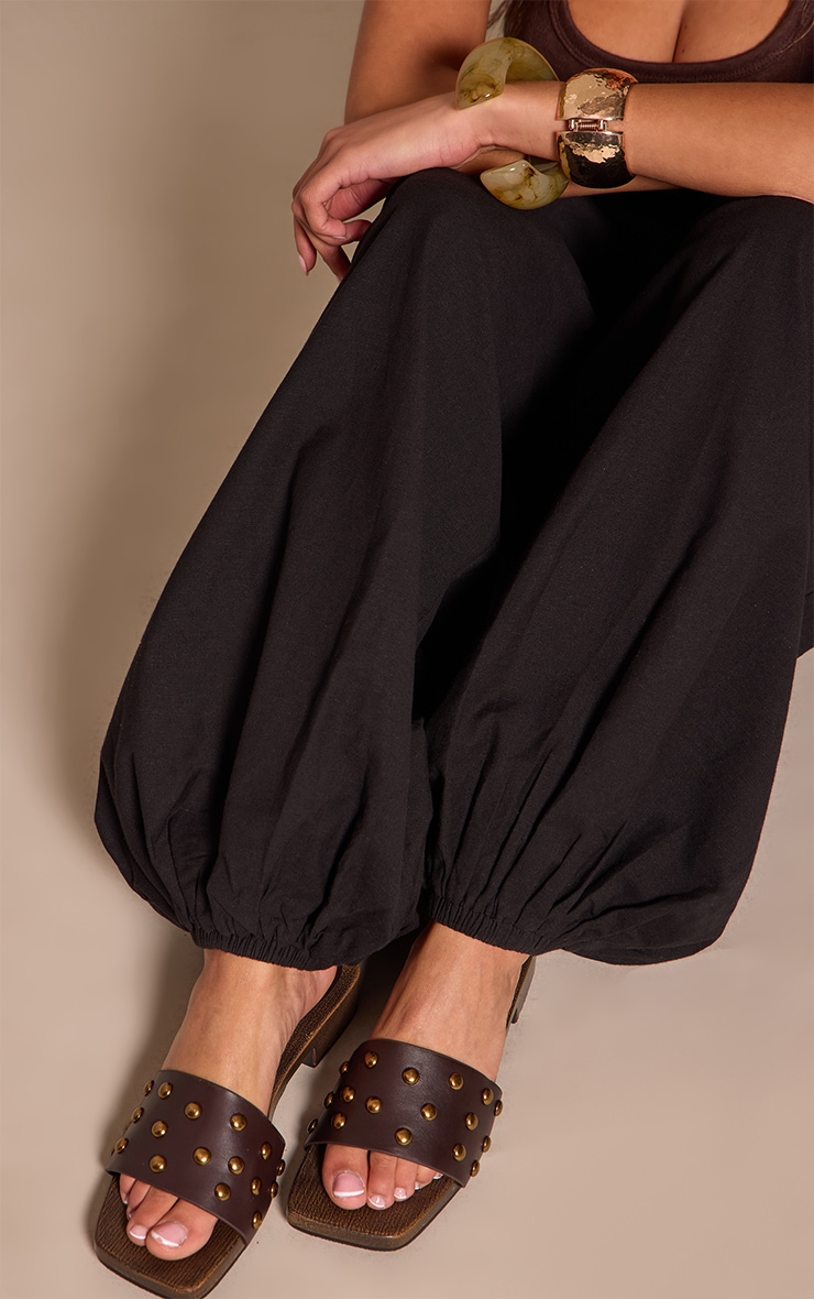 Chocolate Kitten Block Heel Studded Mules