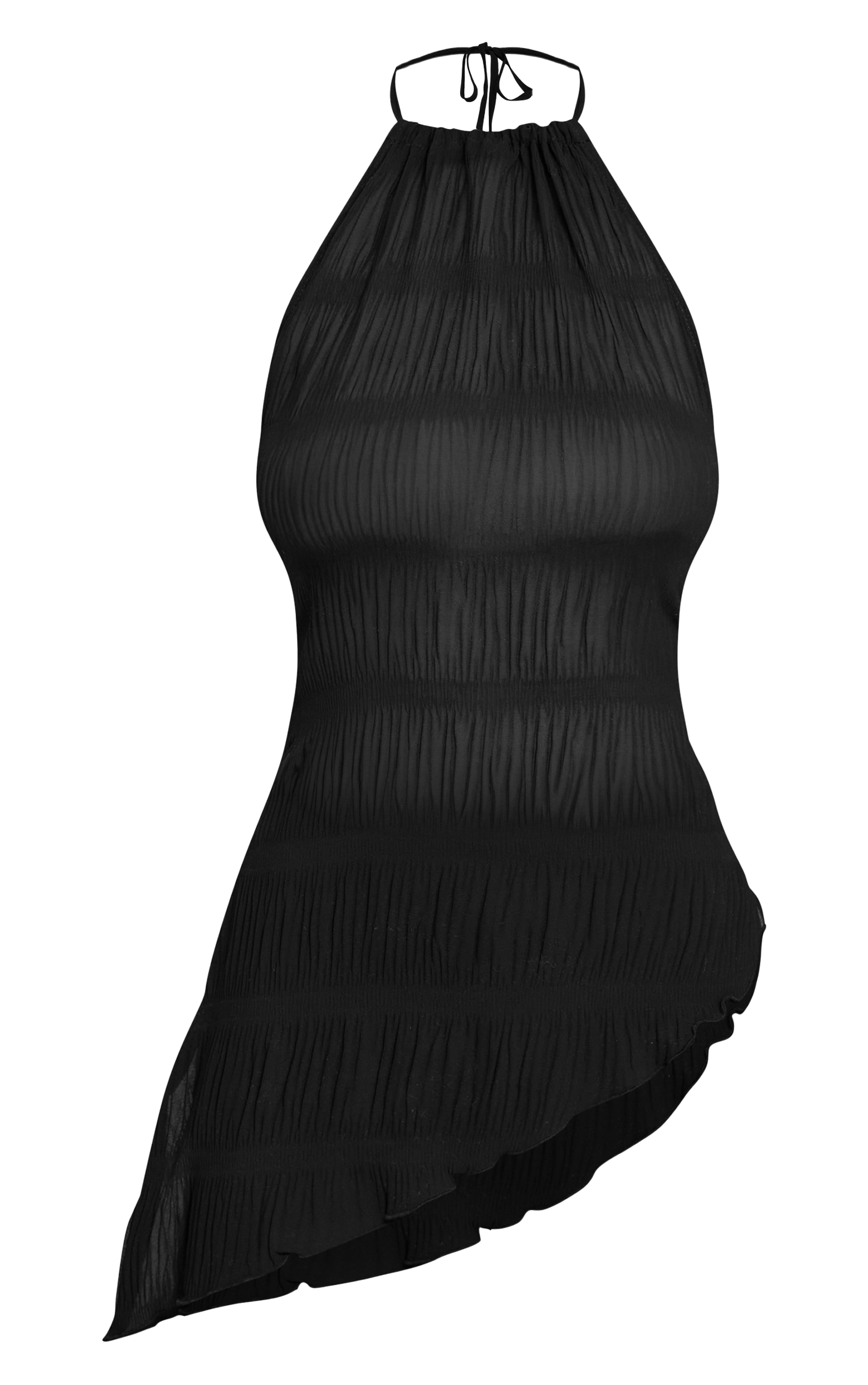 Black Textured Sheer Woven Backless Asymmetric Long Top image 5