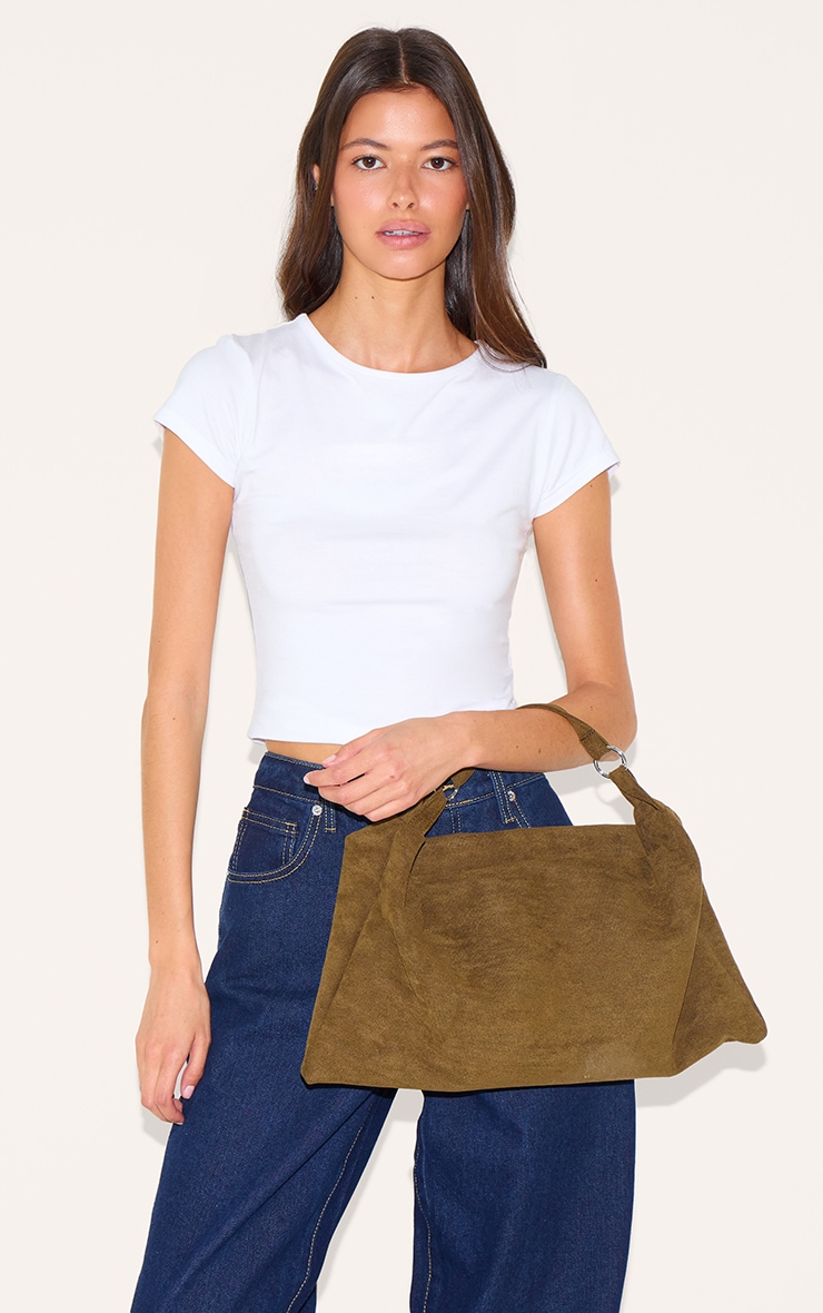Olive Faux Suede Slouchy Shoulder Bag | Accessories
