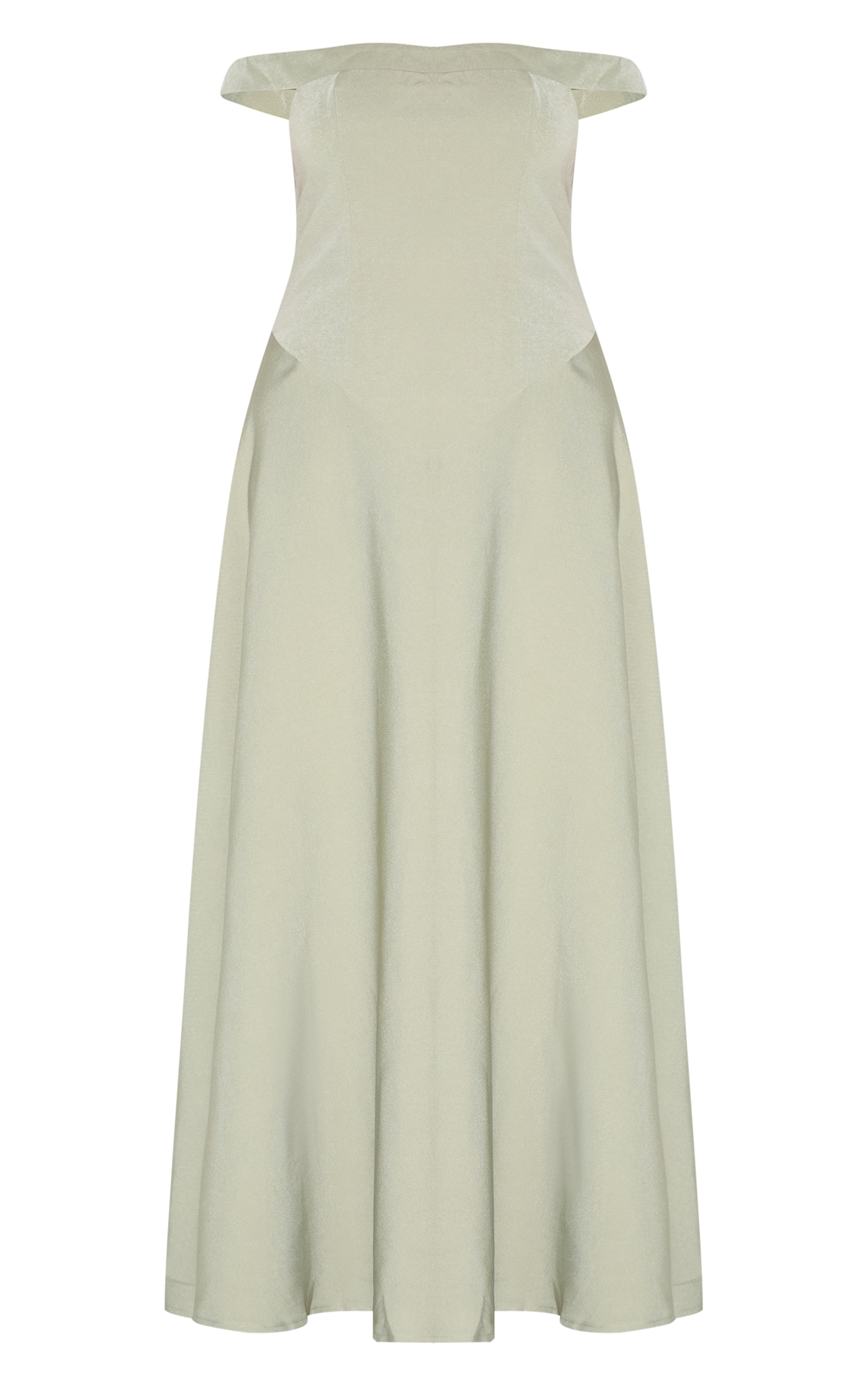 Plus Sage Green Structured Bardot V Waist Maxi Dress image 5