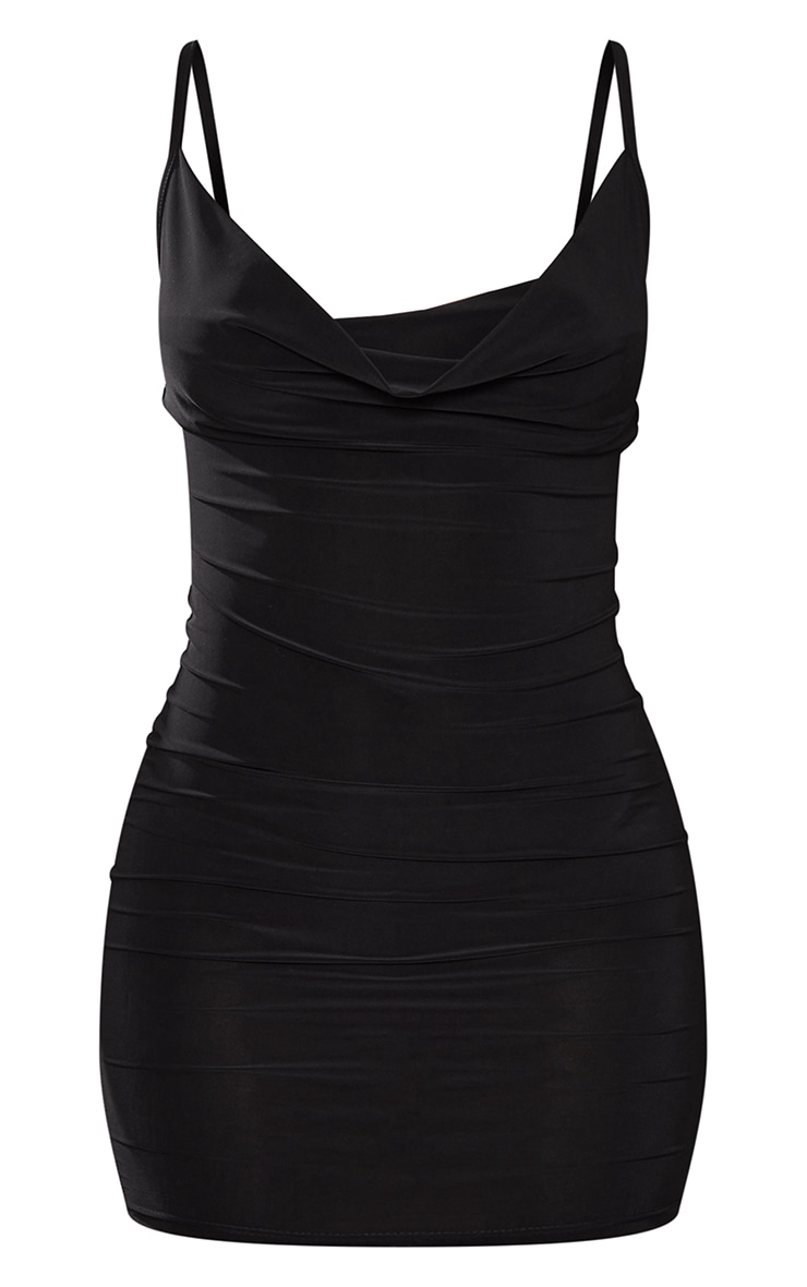 Tall Black Slinky Cowl Neck Mini Dress image 5