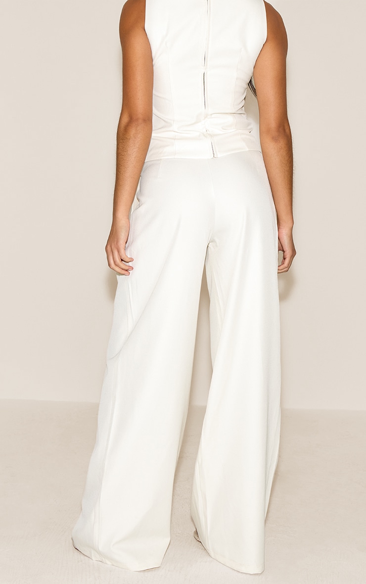 White Tailored Woven Wide Leg Pants image 3