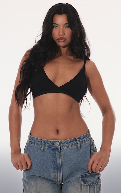 Basic Black Cotton Blend Triangle Bralet