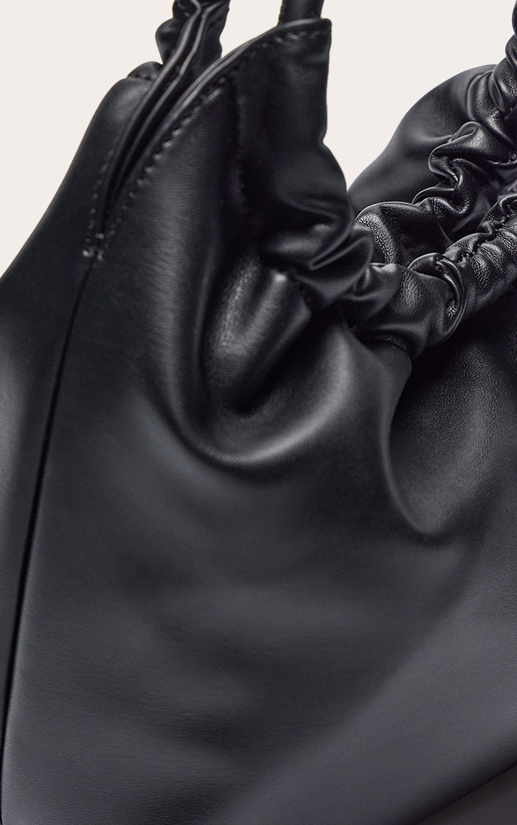 Black PU Ruched Grab Handle Handbag image 4