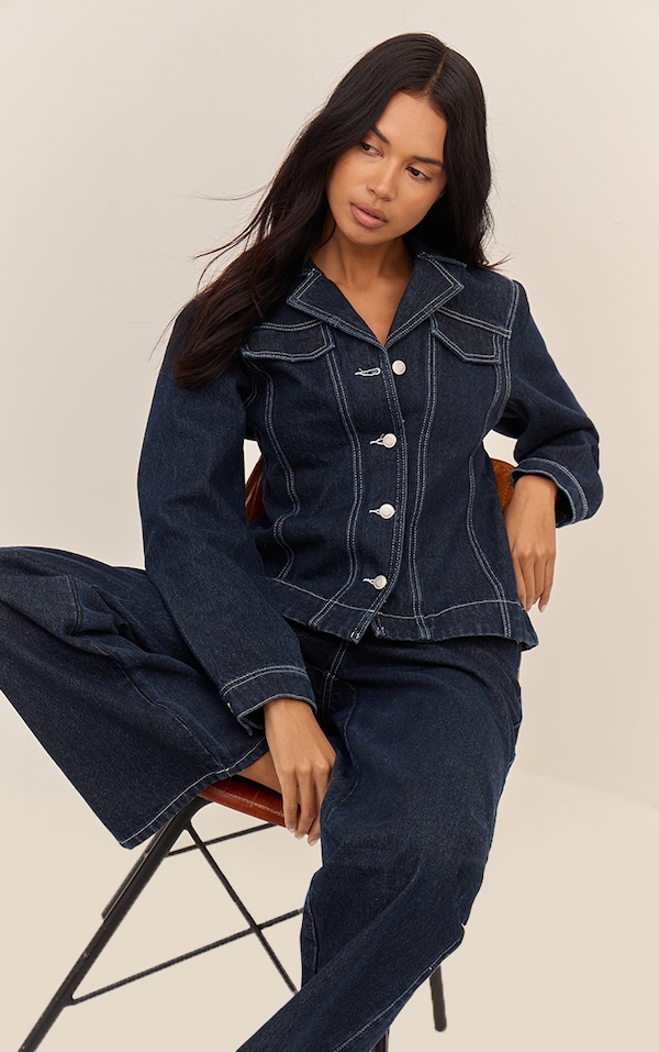 Raw Indigo Cinched Waist Denim Blazer