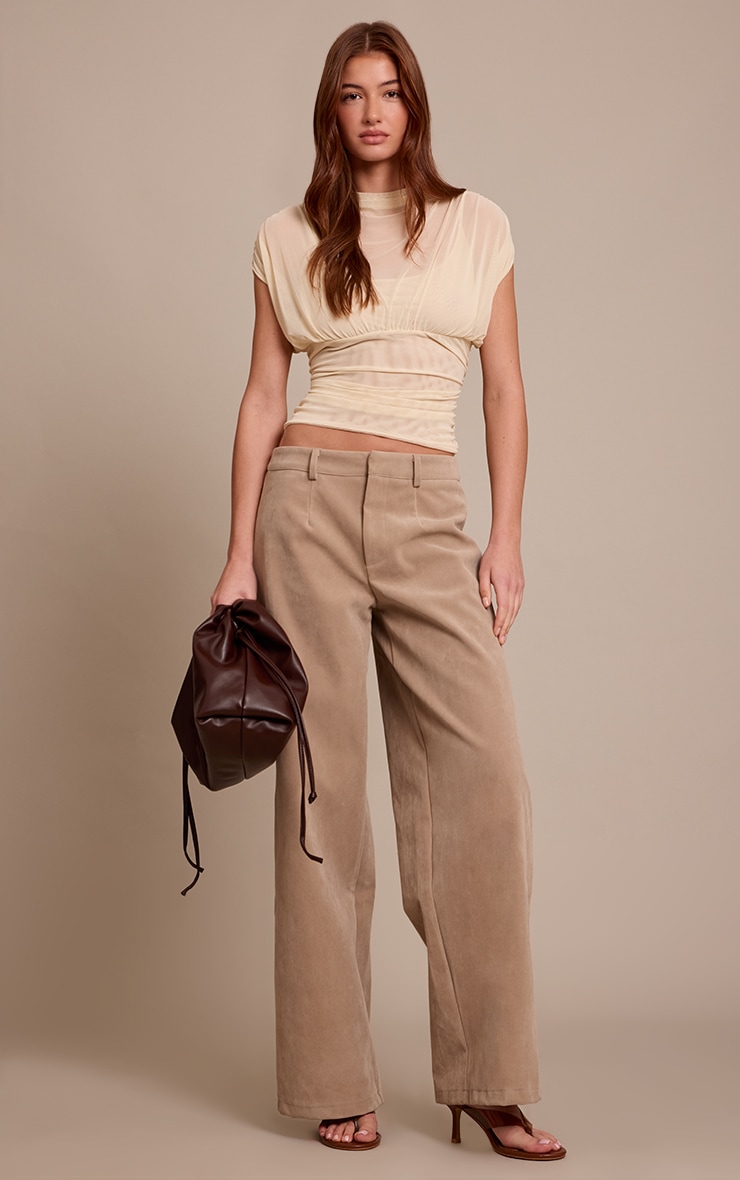 Cream Mesh High Neck Waist Detail Top image 3