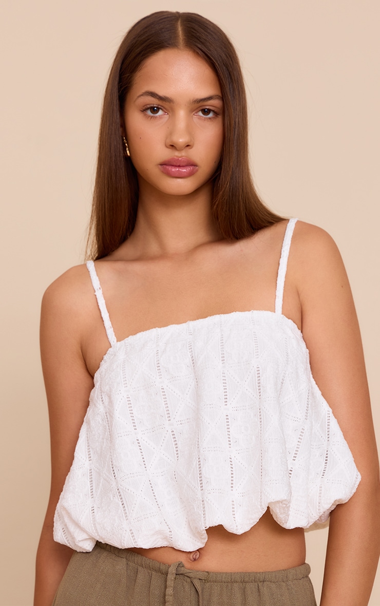 White Crochet Textured Puffball Bralet image 1