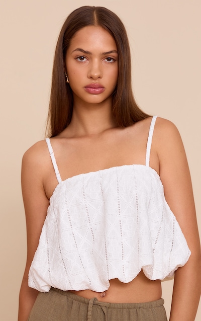 White Crochet Textured Puffball Bralet