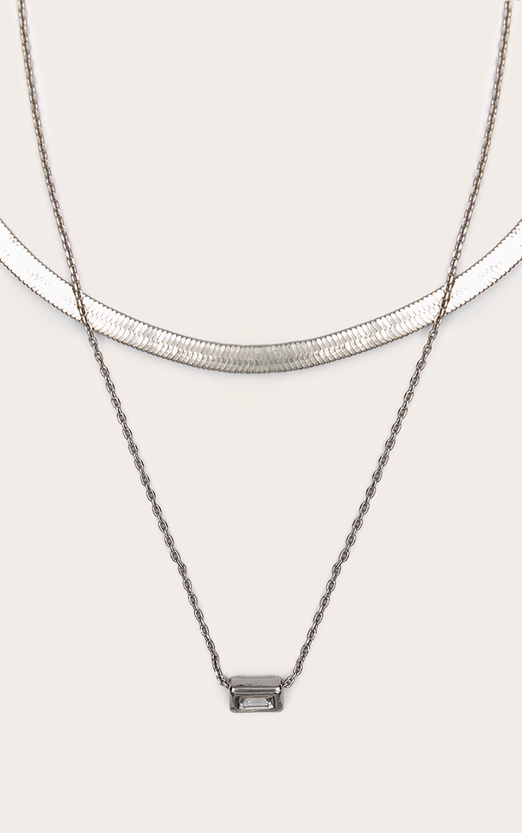 Collier superposé argenté à mini strass image 2