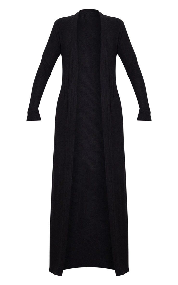 Black Brushed Rib Maxi Cardigan image 3