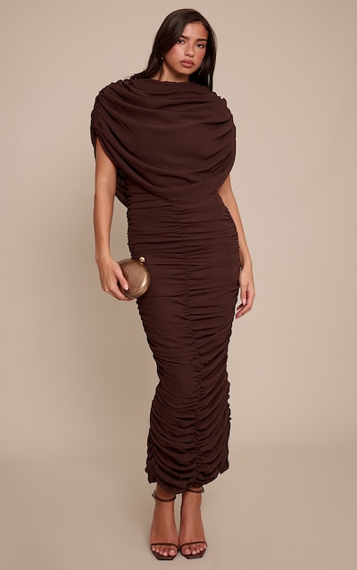 Chocolate Tailored Long Sleeve Cinched Waist Blazer Dress