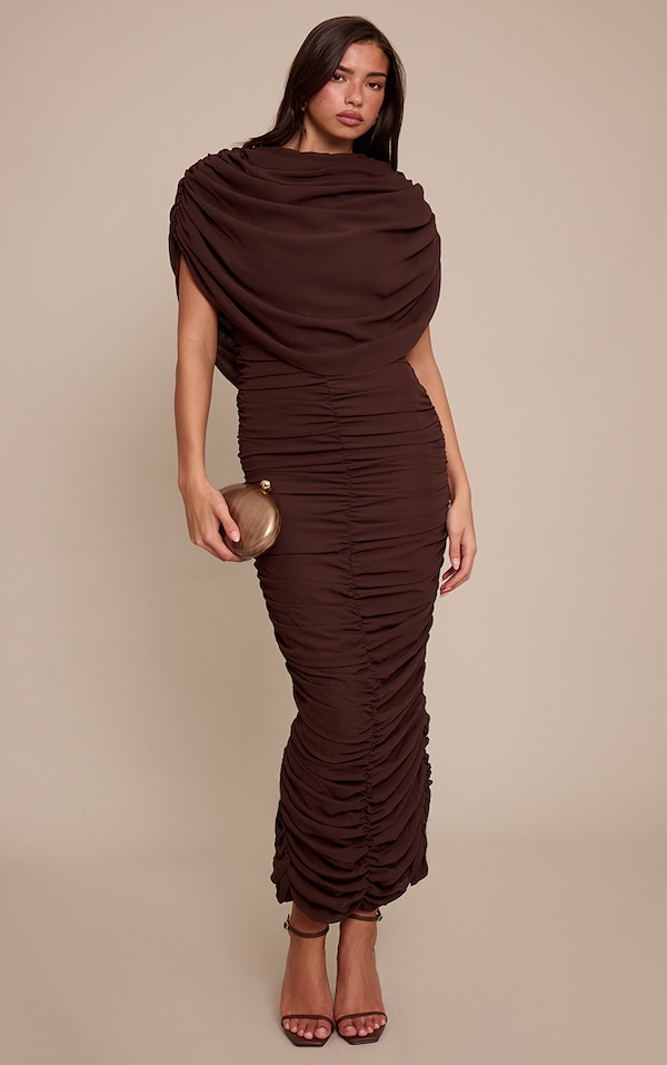 Chocolate Tailored Long Sleeve Cinched Waist Blazer Dress