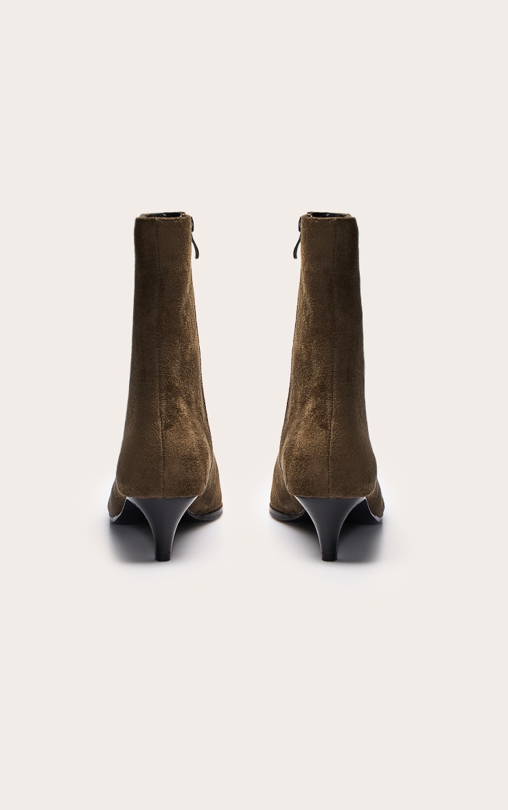 Olive Faux Suede Kitten Heel Ankle Boot image 4