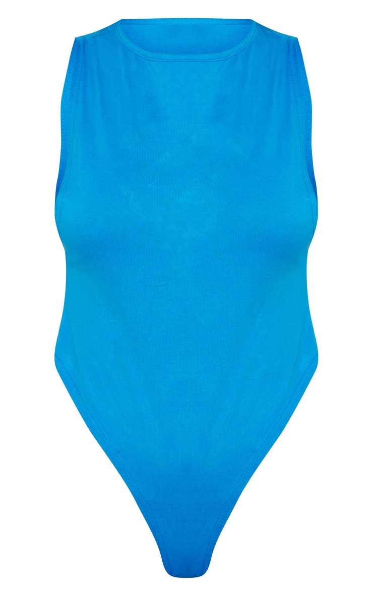 Bright Blue Cotton Elastane Racer Extreme Dropped Armhole Bodysuit image 5