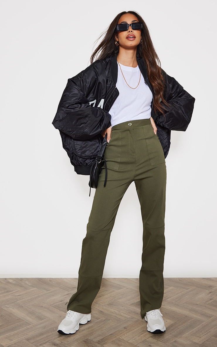 Tall Khaki Smart Striaght Leg Trousers