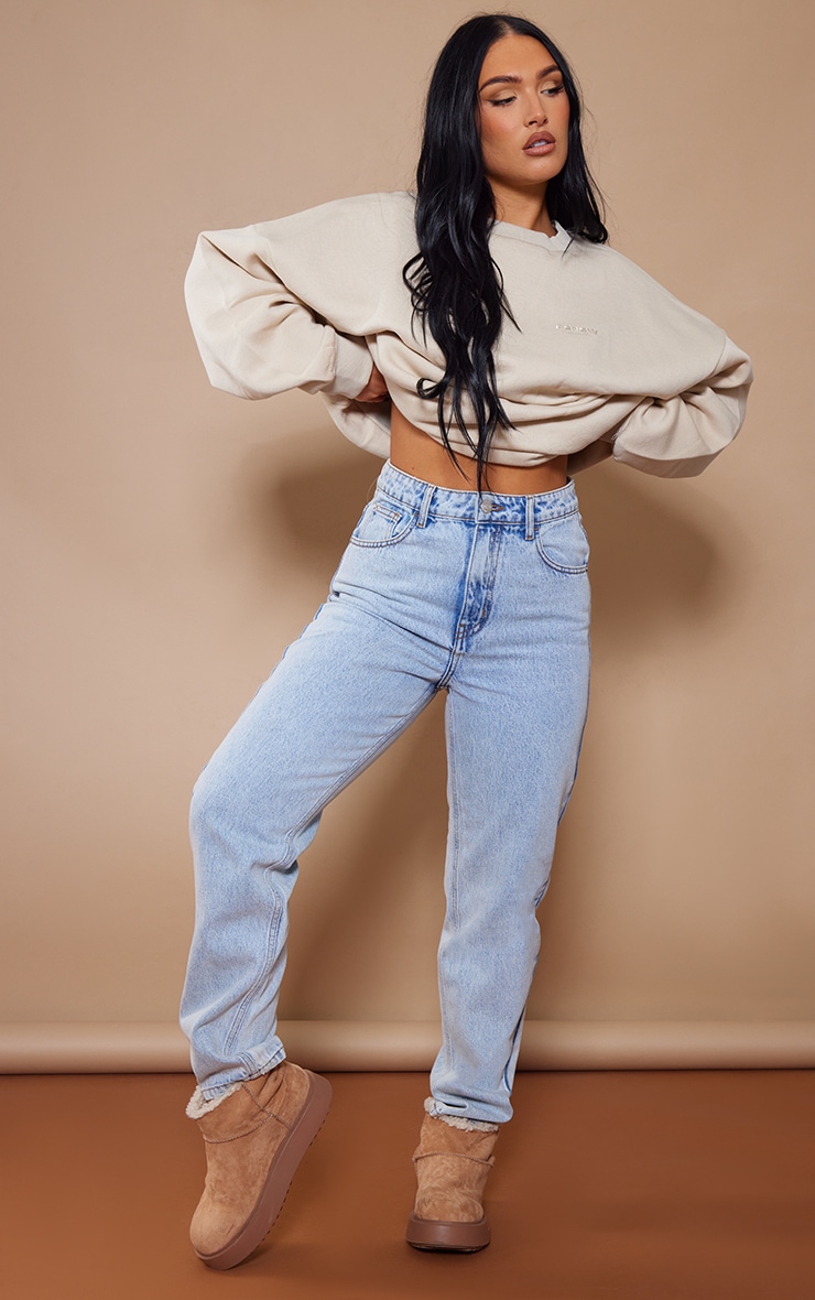 PRETTYLITTLETHING Acid Blue Wash Mom Jeans image 1