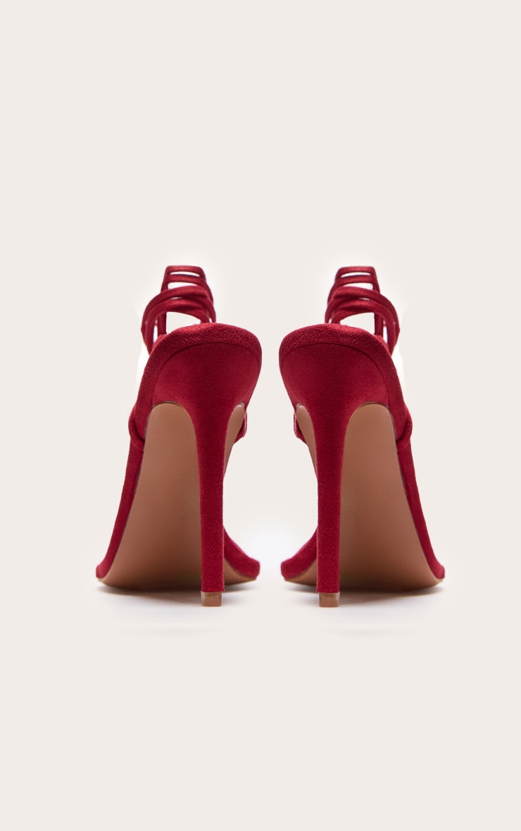Red Wide Fit Faux Suede Round Toe Barely There Heeled Sandals image 4